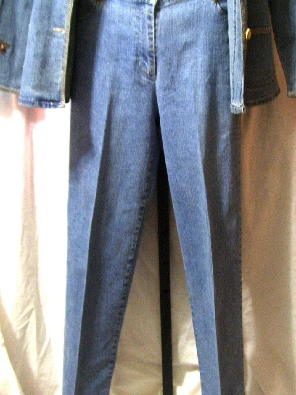 Ruby Rd Blue Denim Gold Embroidery 2 pcs Jacket Pant Suit Size 12